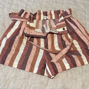 Madewell Women's High Waist Striped Shorts - Brown and Cream